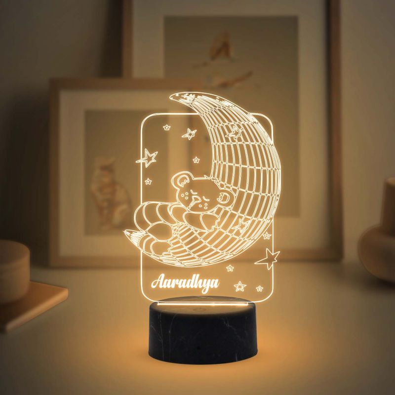 3D Illusion Moon Bear Design Night Lamp with Warm White Light Customized with Name Birthday Gift For Kids & Kids Room Decor